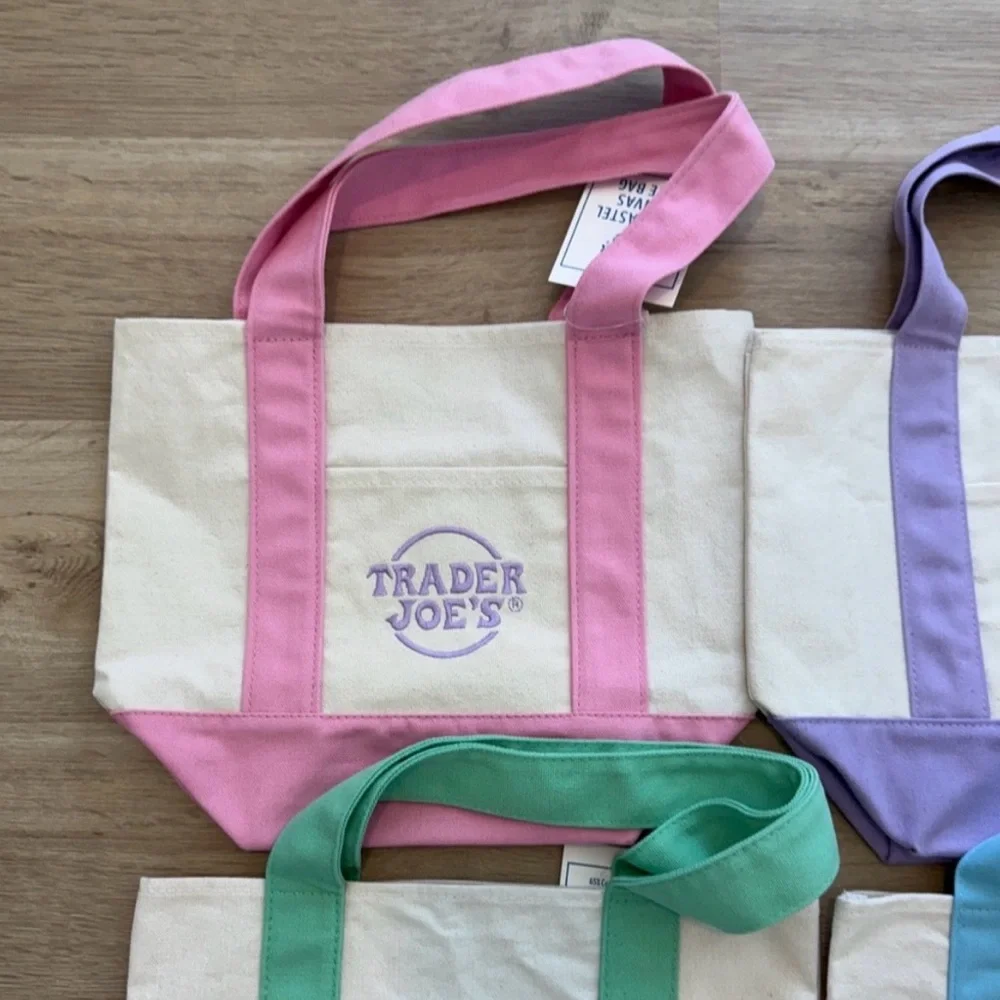 Trader Joe’s Canvas Tote Bag Set - Pink, Purple, Green, Blue